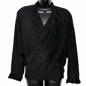 VINTAGE 80s 90s LA PEAU BUTTERY SOFT SUEDE WRAP AROUND JACKET BLAZER SIZE M VGUC